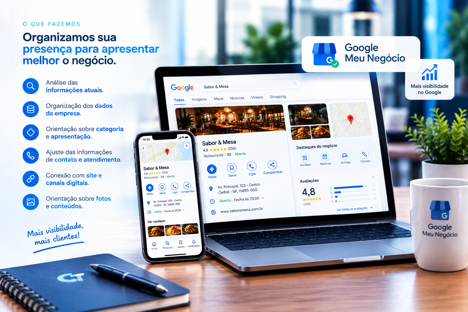 Organização da presença da empresa no Google